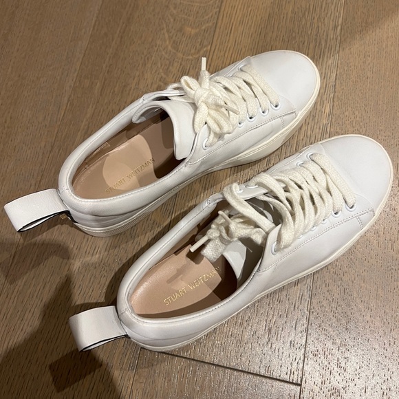 Stuart Weitzman White Lace-Up Sneakers - Picture 4 of 13